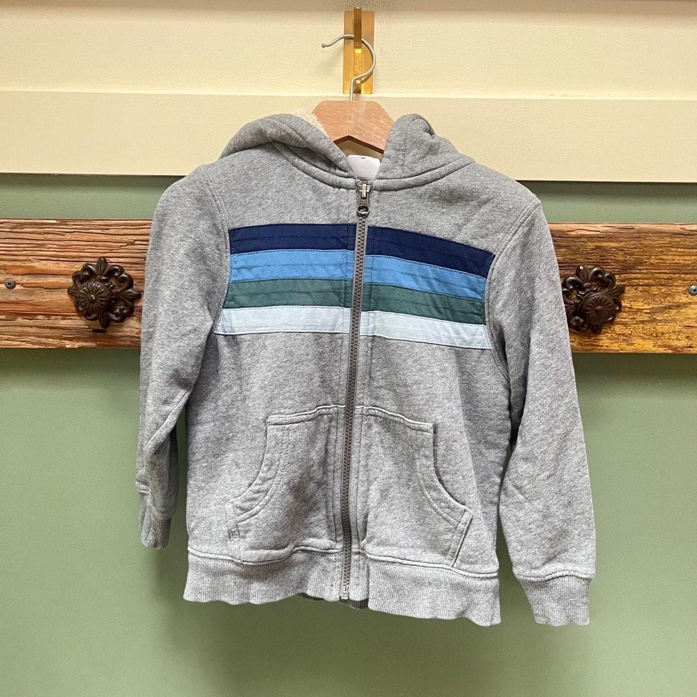 Hanna Andersson Kids Gray Sherpa Lined Zip Hoodie Striped Size 110 US 5